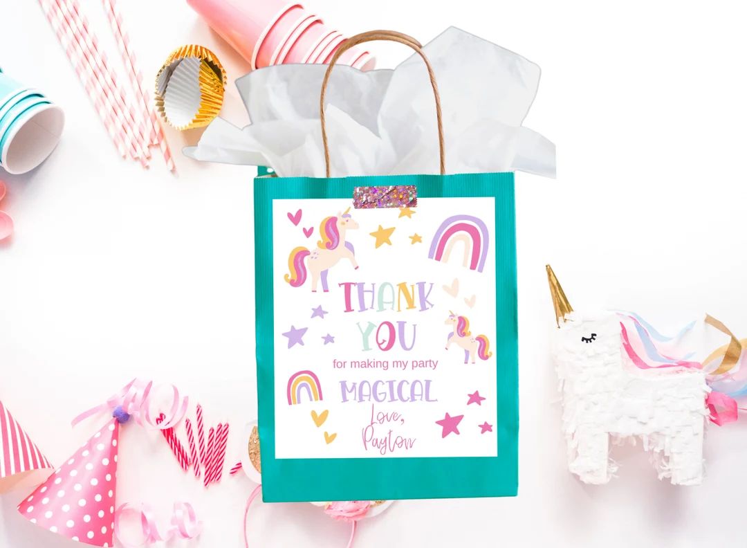 Editable Unicorn Birthday Favor Tags | Magical Birthday Thank you tags | Rainbow Birthday Gift Ta... | Etsy (US)
