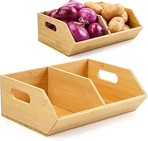 2 Set Bamboo Storage Bins, Pantry Organizers and Storage, Kitchen Countertop Organization and Sto... | Amazon (US)