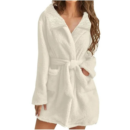 Kaemgyyd Womens Plush Robes Soft Cozy Long Sleeve Bathrobe Winter Warm Fleece Fuzzy Loungewear with Pockets | Walmart (US)
