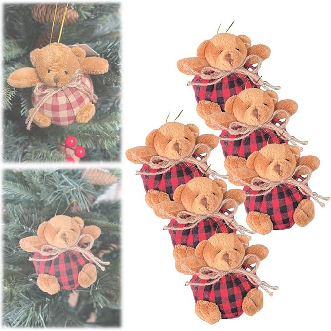 Plaid Bear Ornaments on the Tree, Nohemi Decor Mini Stuffed Plush Plaid Bears Christmas Tree Deco... | Amazon (US)
