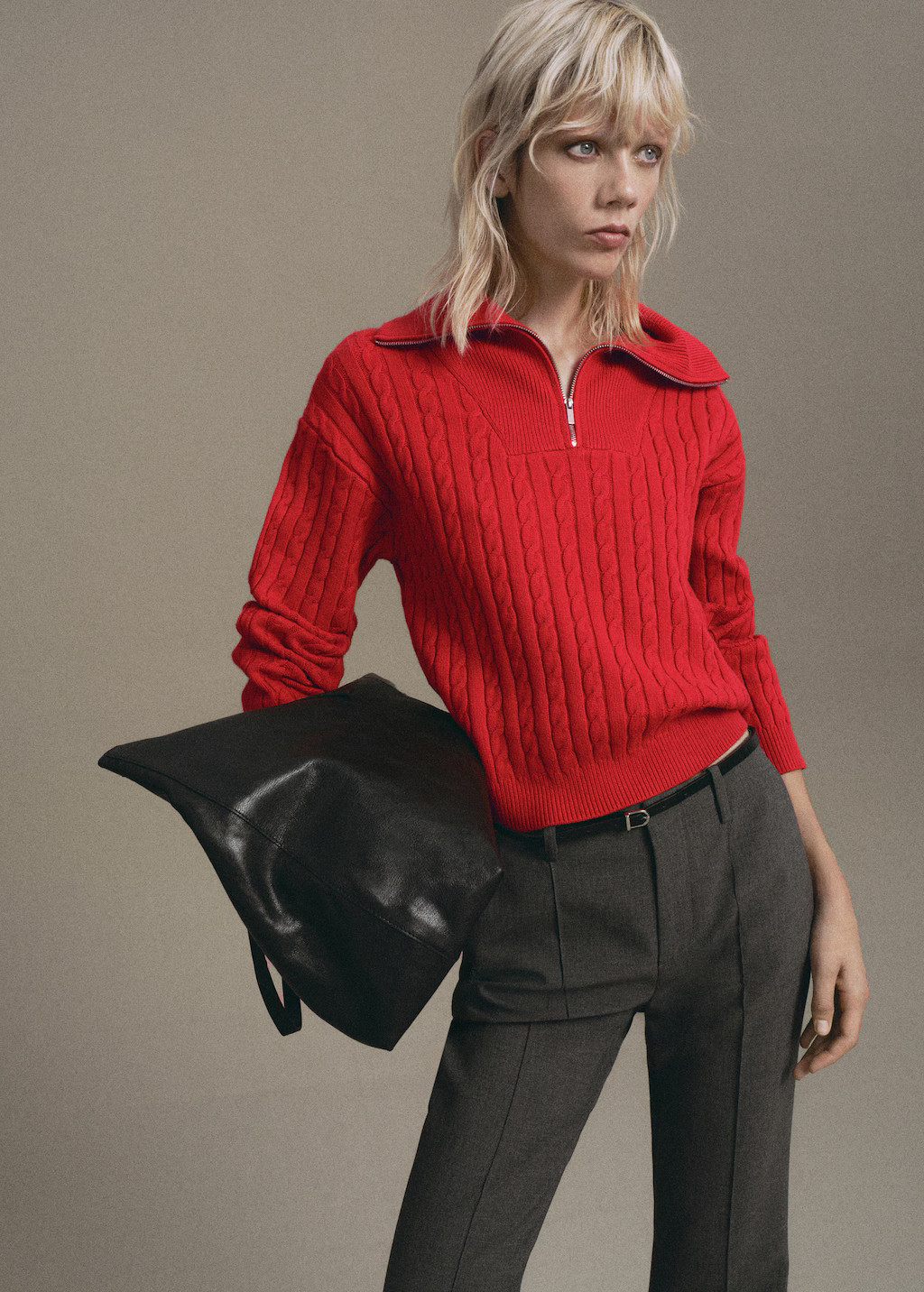 Cable-knit sweater with zip-up neck | Mango (US/MX/AU)