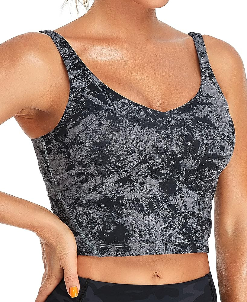Oalka Sports Bra Womens Longline Padded Crop Tank Yoga Bras Workout Fitness Top | Amazon (US)
