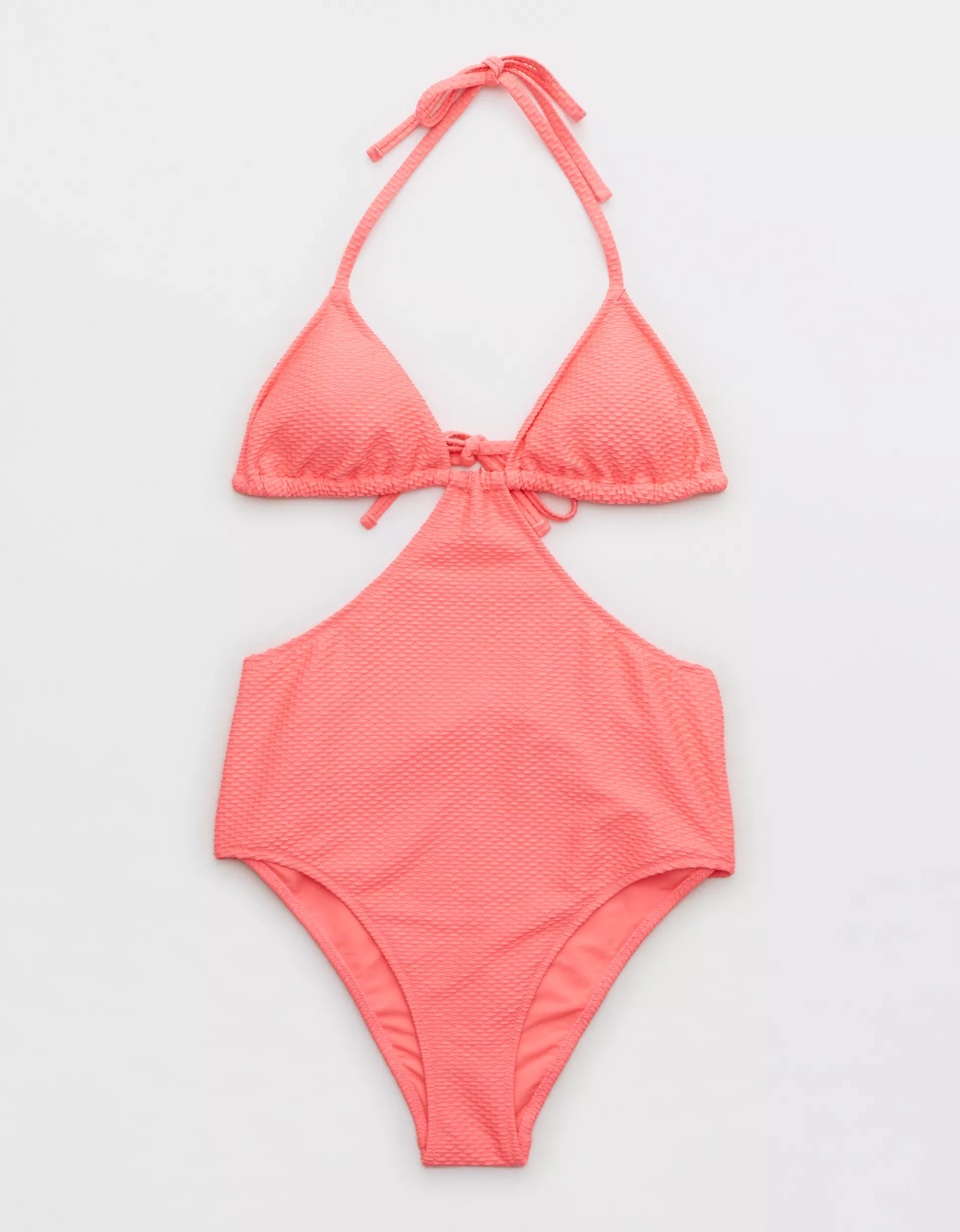 Aerie Jacquard Cut Out String One Piece Swimsuit | Aerie