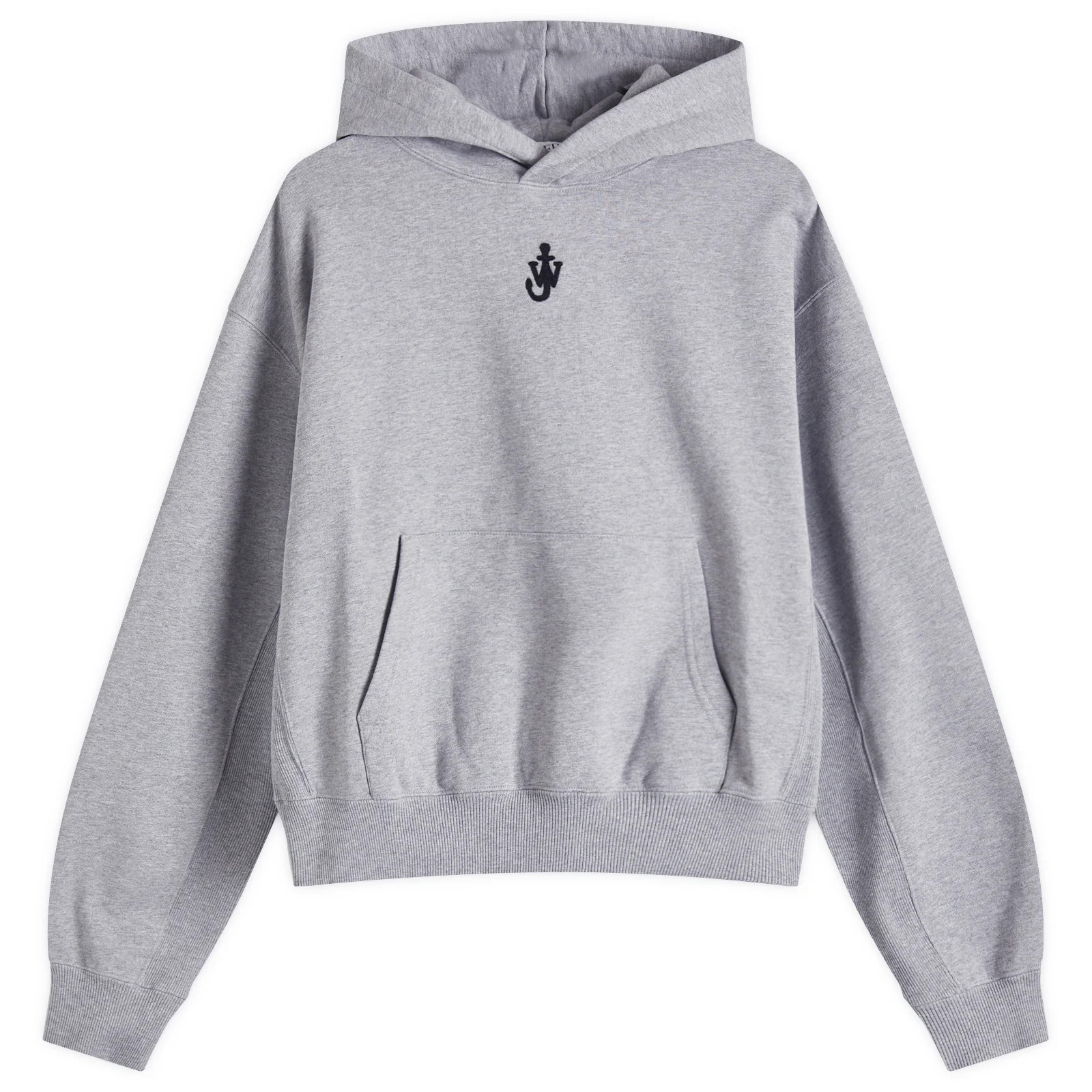 JW Anderson Women's Anchor Embroidery Cropped Hoodie in Grey Melange, Size X-Large | END. Clothing