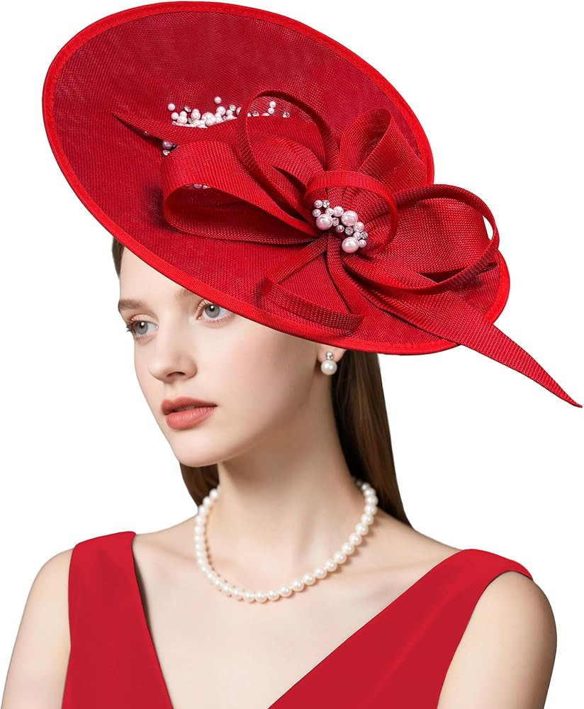 dressfan Vintage Fascinator Hats for Women,Linen Pearl Fascinator for Derby Church Wedding Tea Pa... | Amazon (US)