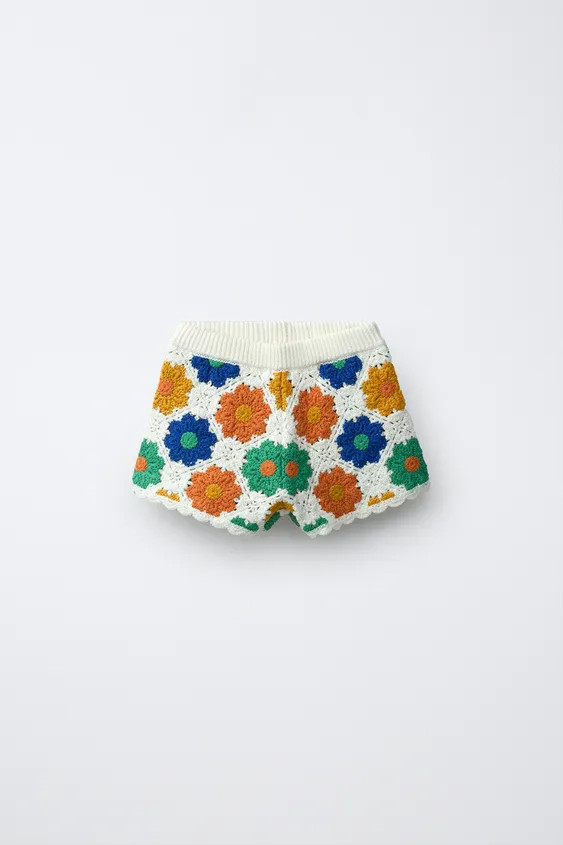KNIT CROCHET FLORAL SHORTS | Zara US