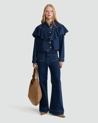 The F&F Edit Pure Cotton Denim Ruffled Shirt in Navy | Tesco F&F