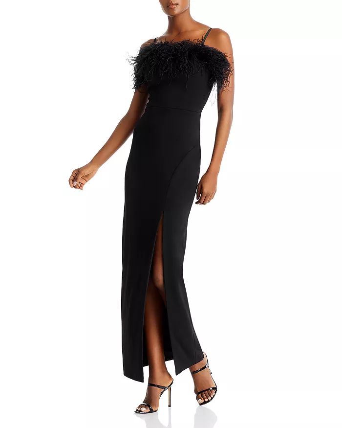 Feather Embellished Crepe Column Gown - 100% Exclusive | Bloomingdale's (US)