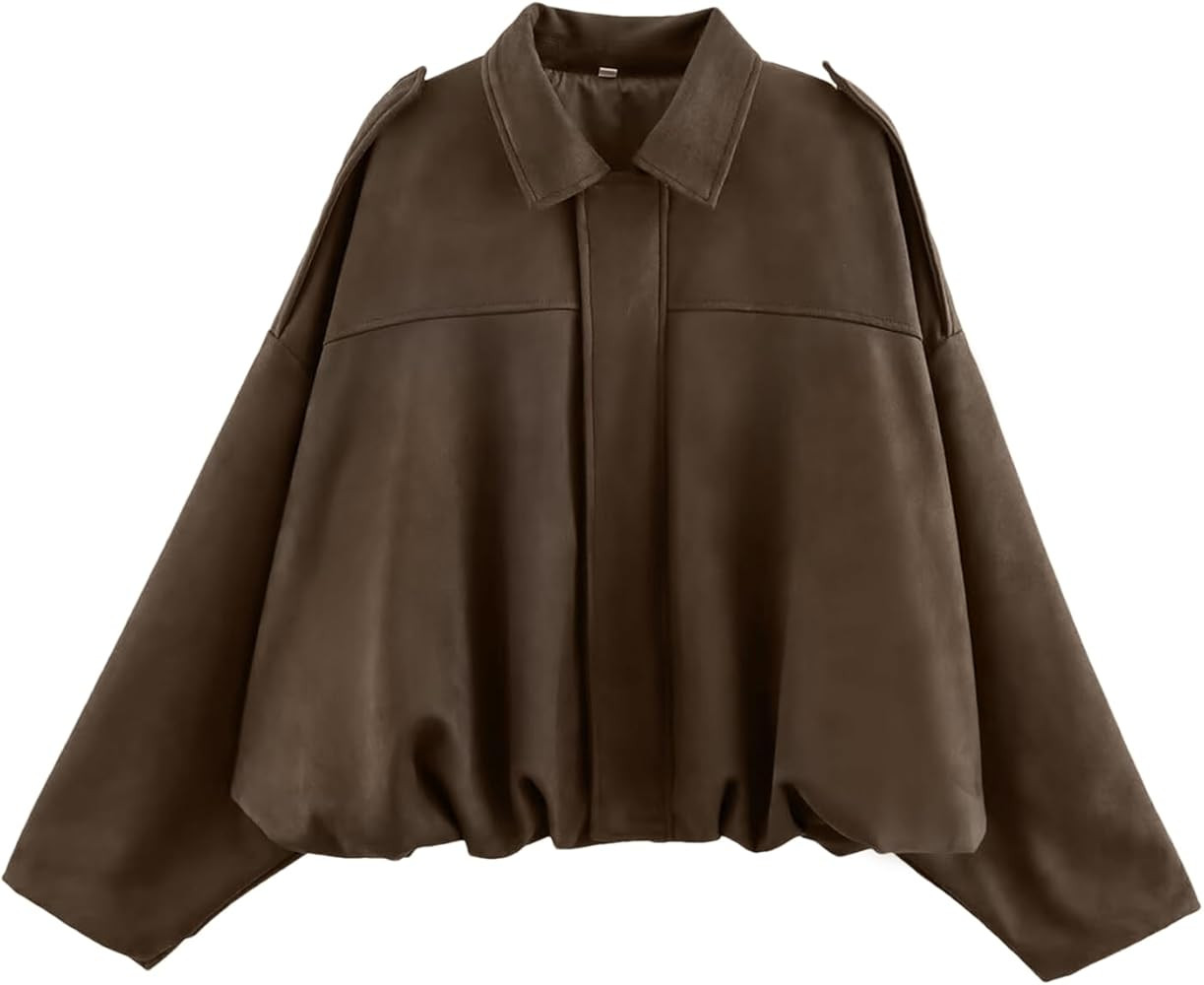 Womens Faux Suede Bomber Jacket Casual Lapel Pilot Cropped Coat Oversized Motorcycle Jackets 2025... | Amazon (US)
