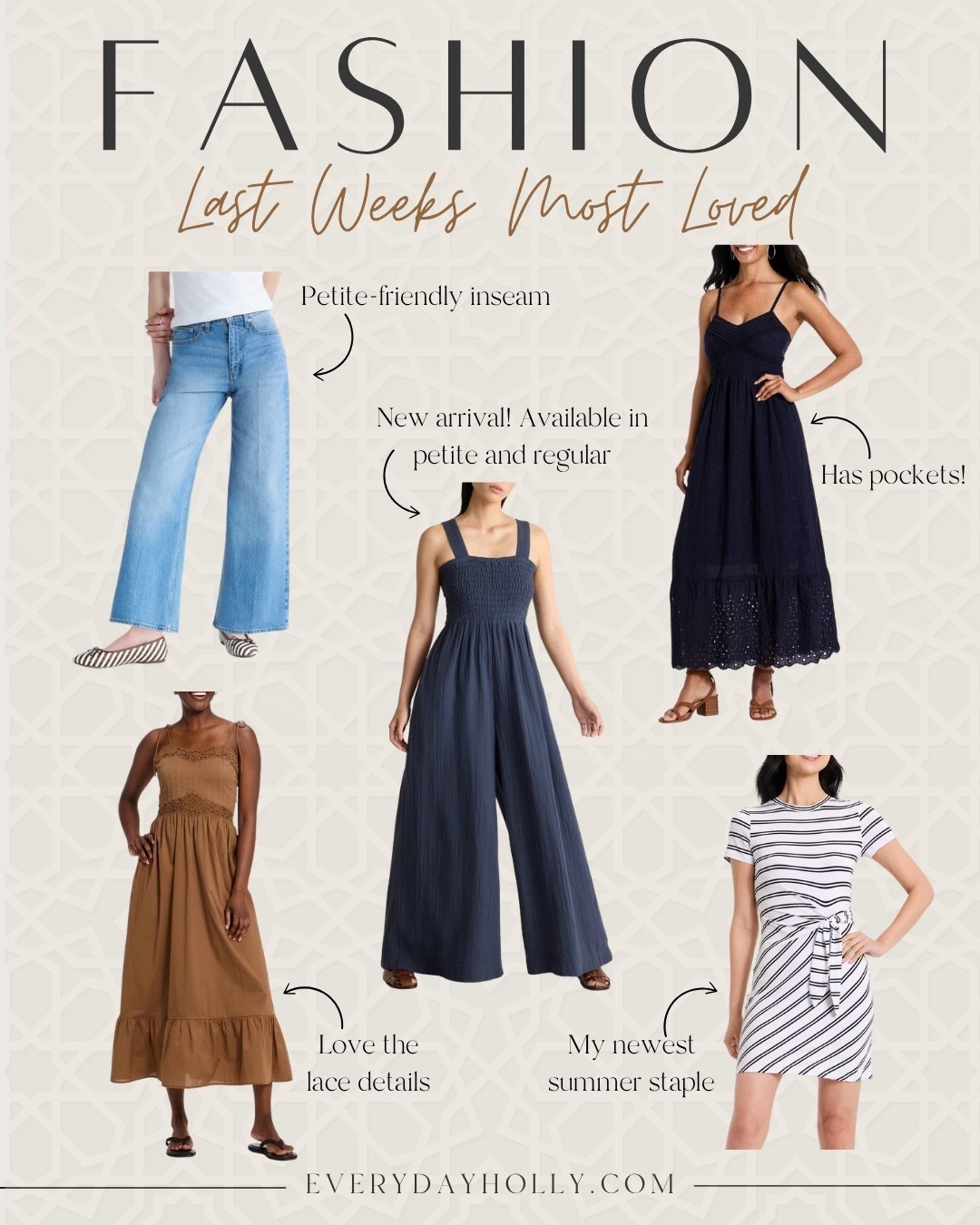 Last week’s most loved fashion finds are too good not to share! 🤍 From petite friendly denim and easy summer dresses to a new jumpsuit arrival that’s already becoming a favorite, these are the pieces everyone has been loving lately.

summer fashion, petite friendly jeans, maxi dress, summer dress, jumpsuit, everyday style, casual outfits, vacation outfits, flattering fashion finds, affordable style, summer wardrobe, wardrobe staples, EverydayHolly

#LTKPetite #LTKOver40 #LTKSeasonal