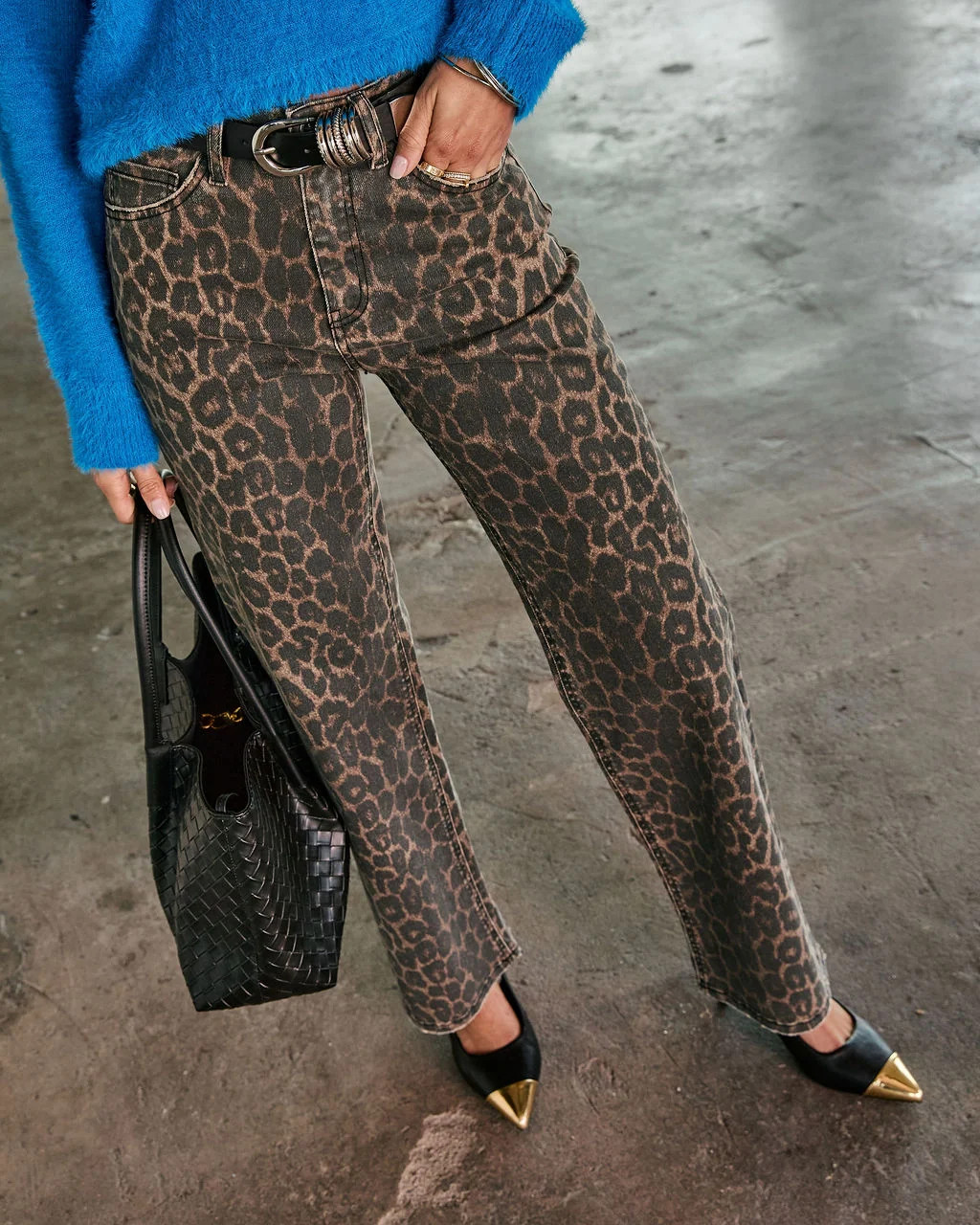 Yaron Stretch High Rise Straight Leg Leopard Print Jeans Animal / 27 | VICI