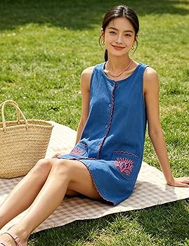TBETNE Sleeveless Mini Dress for Women Faux Suede Soft Cover Up with Button Front Summer Casual E... | Amazon (US)