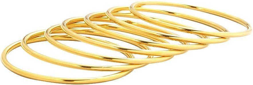 Edforce Stainless Steel Glossy Thin Round Bangle Bracelet Set for Women, Set of 7 | Amazon (US)