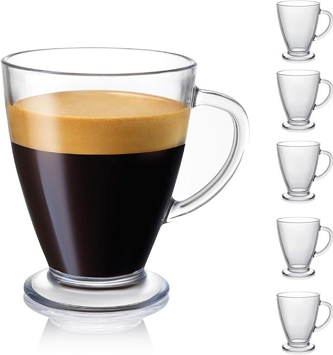 JoyJolt Declan Coffee Mug. Glass Coffee Mugs Set of 6. Clear Glass Coffee Cups 16 Oz with Handles... | Amazon (US)