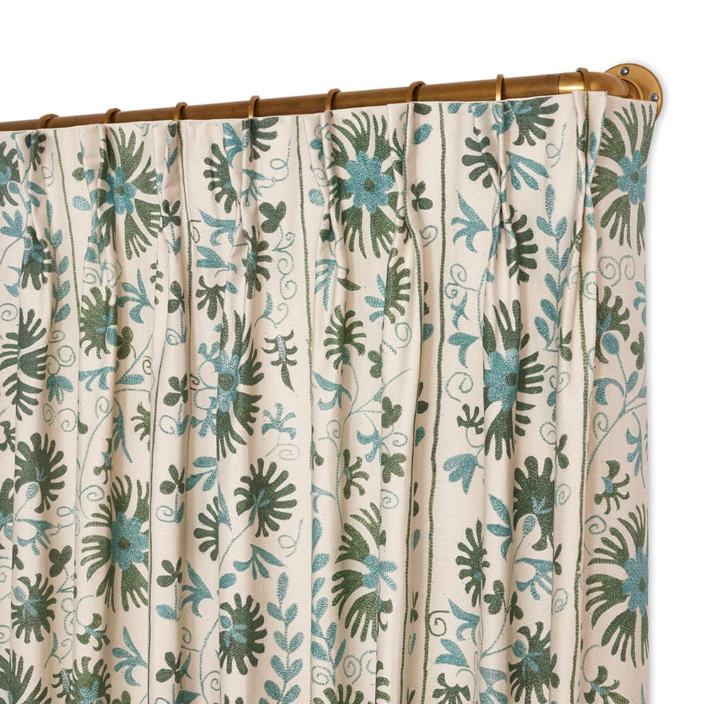 Sage Ribbon Suzani French Pleat Curtain by St. Frank | Green | 96" Panel | Cotton | Havenly