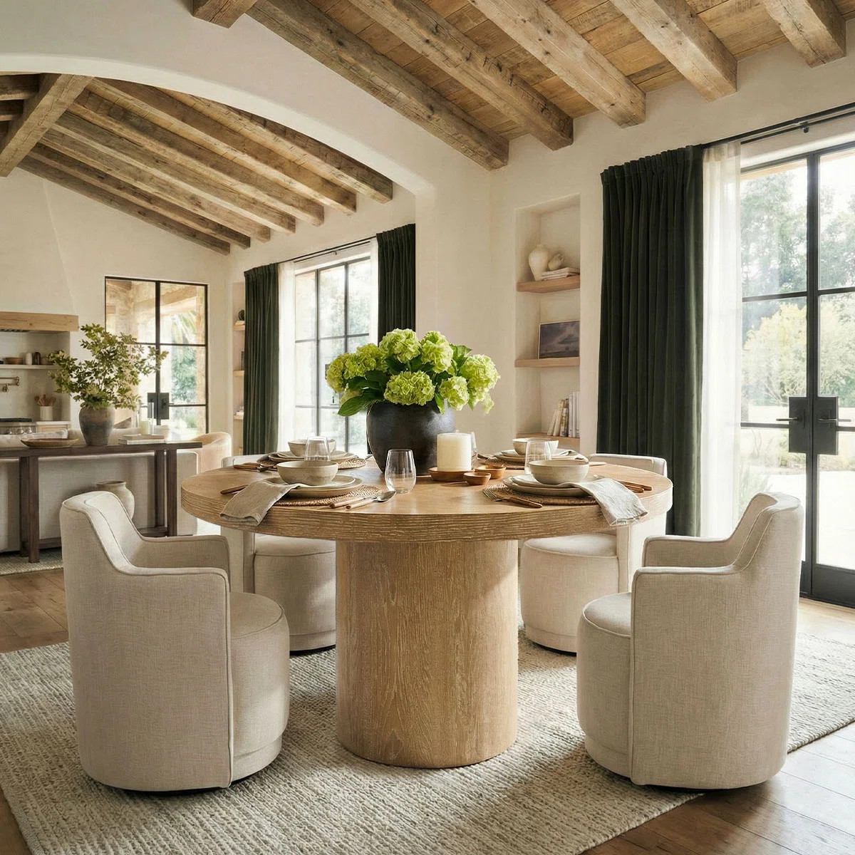 4 - Person Dining Table Sets With Round Table & 4 Upholstered Fabric Chairs | Wayfair North America