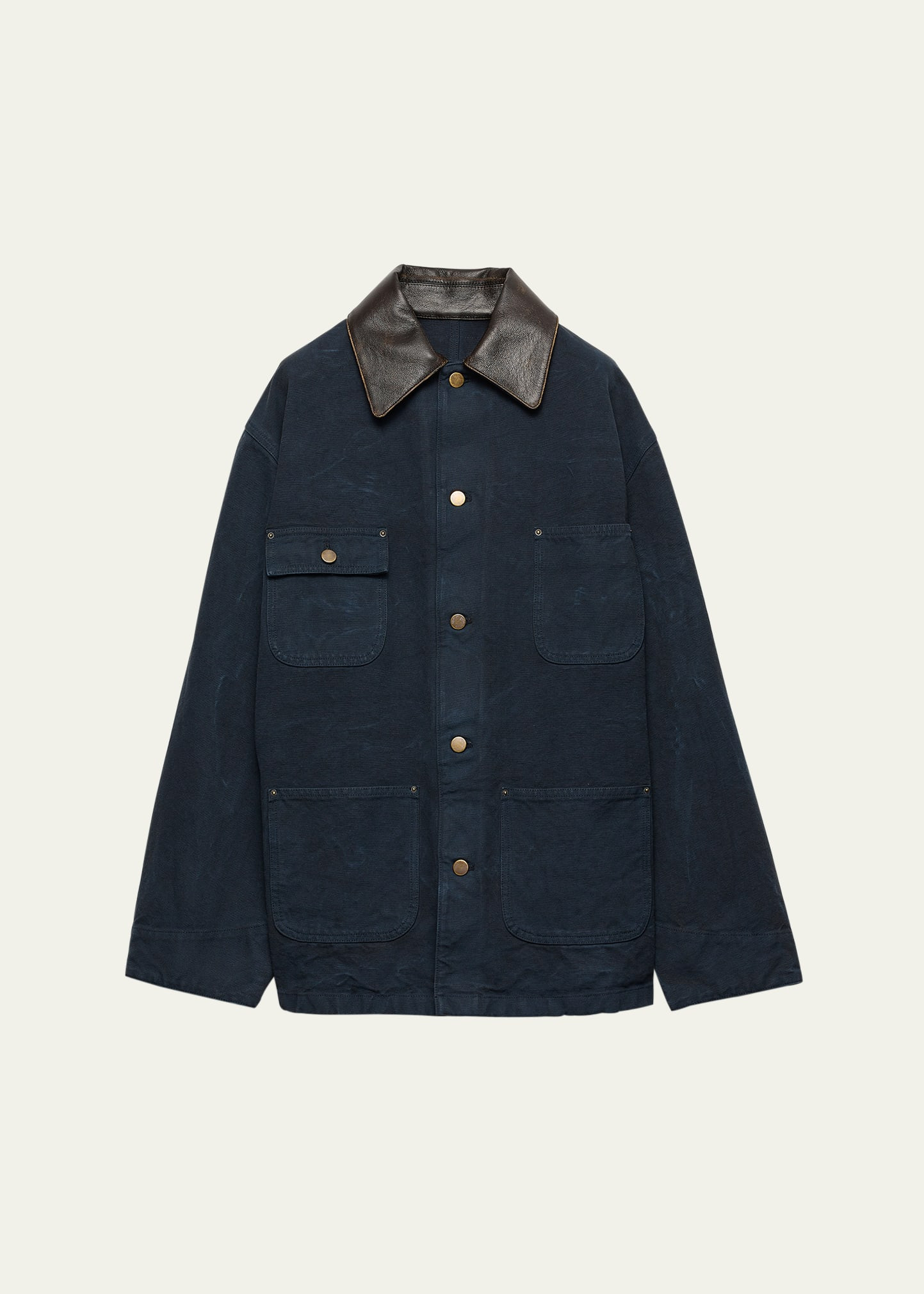 Prada Leather-Collar Canvas Utility Jacket | Bergdorf Goodman