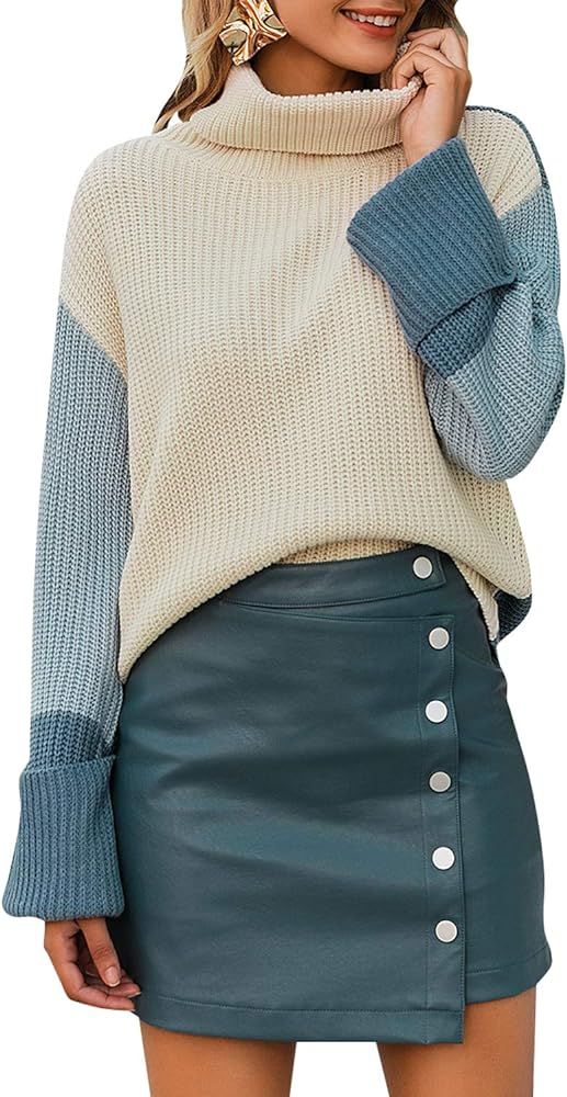 BerryGo Women's Casual Long Sleeve Turtleneck Sweater Pullover Knit Jumper | Amazon (US)