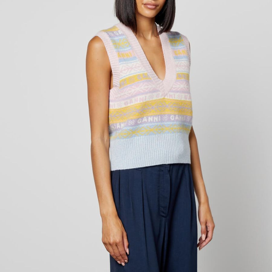 Ganni Stripe Intarsia Wool-Blend Knitted Vest | Coggles (Global)