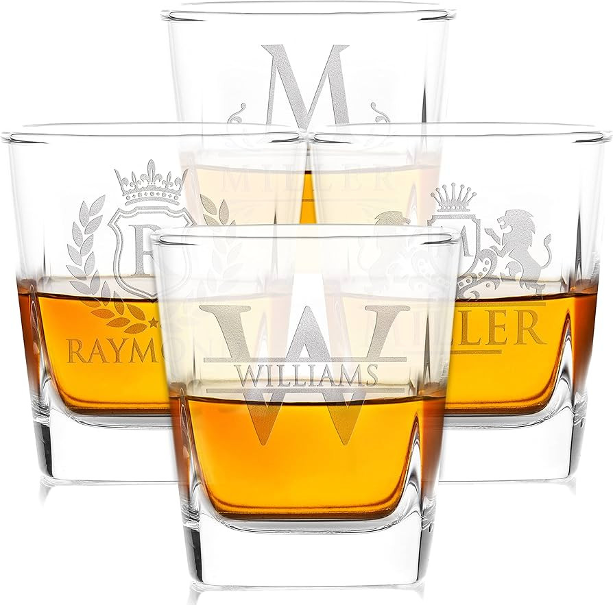 Amazing Items Set of 4 - Whiskey Gifts for Men, Personalized Whiskey Glasses w/Name & Initial - 9... | Amazon (US)