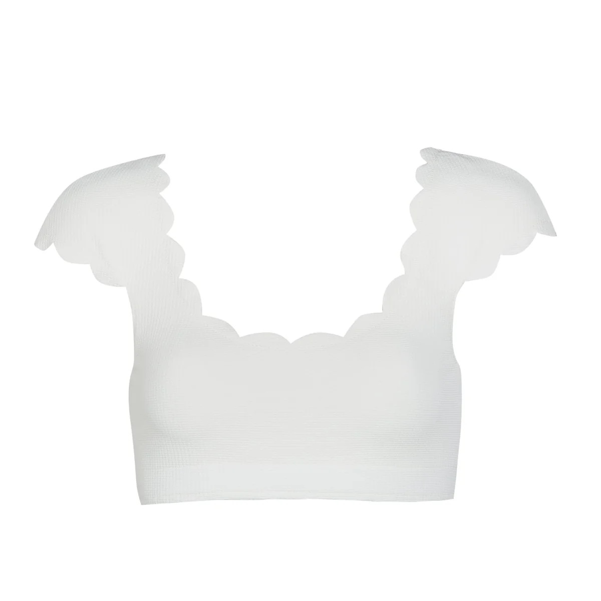 Marysia Women's Scalloped Mexico Bikini Top in Coconut | Capped Sleeves & Scoop Neckline Scallope... | Marysia Swim