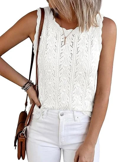 BTFBM Crochet Tops for Women Sleeveless Knit Sweater Vest Tank Top Summer Spring Cover Ups Beach ... | Walmart (US)