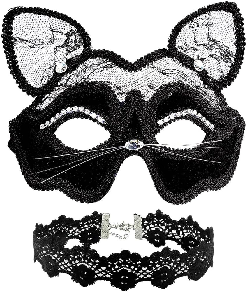 OLYPHAN Black Cat Costume for Women with Sexy Lace Masquerade Mask, Lace Cat Women Ears & Kitty N... | Amazon (US)
