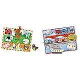 Melissa & Doug Farm Wooden Chunky Puzzle (8 pcs) & Vehicles Wooden Chunky Puzzle - Plane, Train, Car | Amazon (US)