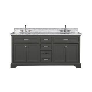 Home Decorators Collection Windlowe 73 in. W x 22 in. D x 35 in. H Bath Vanity in Gray with Carra... | The Home Depot