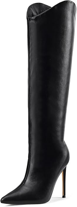 Elisabet Tang Women's Knee High Boots Pointed Toe Tall Boots 4 In Stiletto Heel Stylish Wide Calf... | Amazon (US)