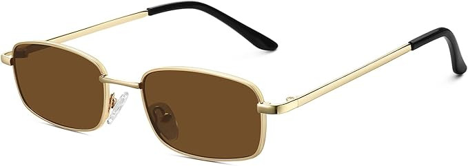 Rectangle Sunglasses for Women 90s Retro Small Narrow Square Frame UV400 Protection(Gold Frame Br... | Amazon (US)