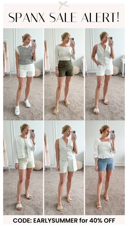 Major spanx sale alert this weekend! Get 40% off shorts dresses and bodysuits with code EARLYSUMMER 

Trouser shorts- size small
Stretch twill shorts - medium
Bodysuits - medium 
Vest- small