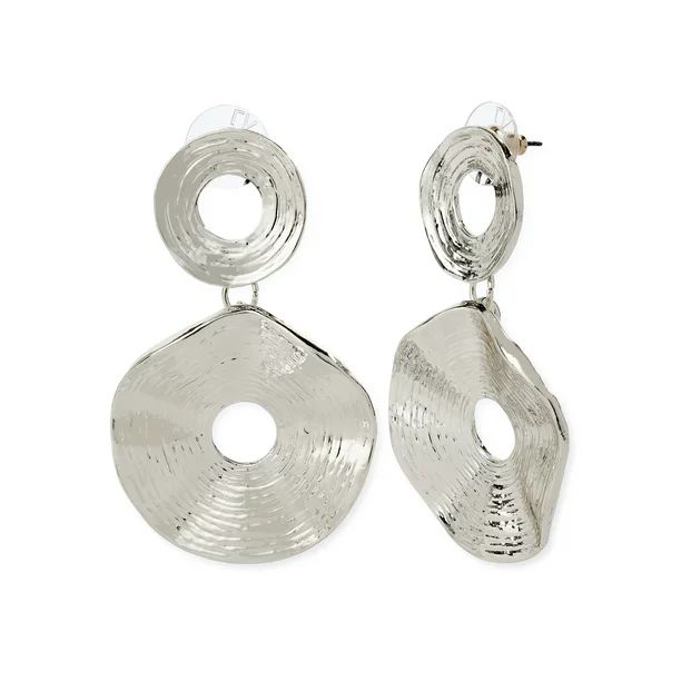 Scoop Women’s Fine Silver Plated Textured Double Circle Drop Earrings - Walmart.com | Walmart (US)