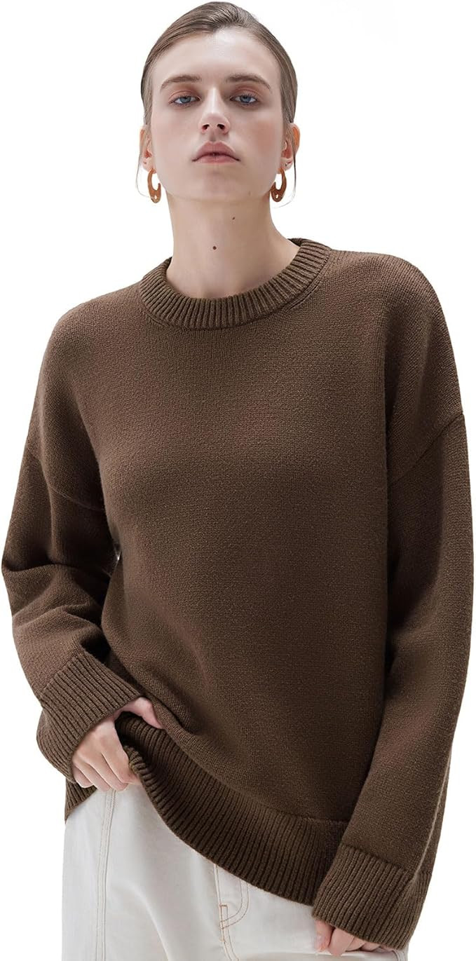 SUUKSESS Women Cashmere Oversized Long Sleeve Pullover Sweater Crew Neck Jumpers | Amazon (US)