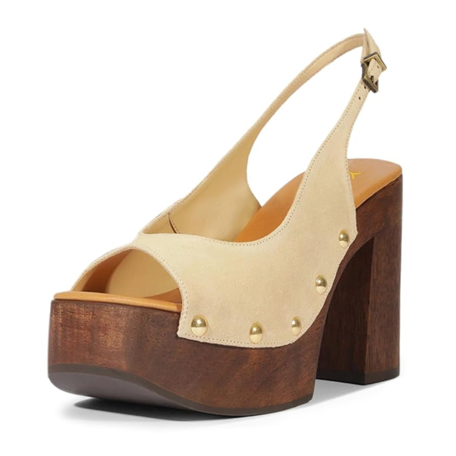 YDN Women's Rivet Studded Platform Chunky Block High Heeled Sandals Slingback Buckle Strap Clog S... | Amazon (US)