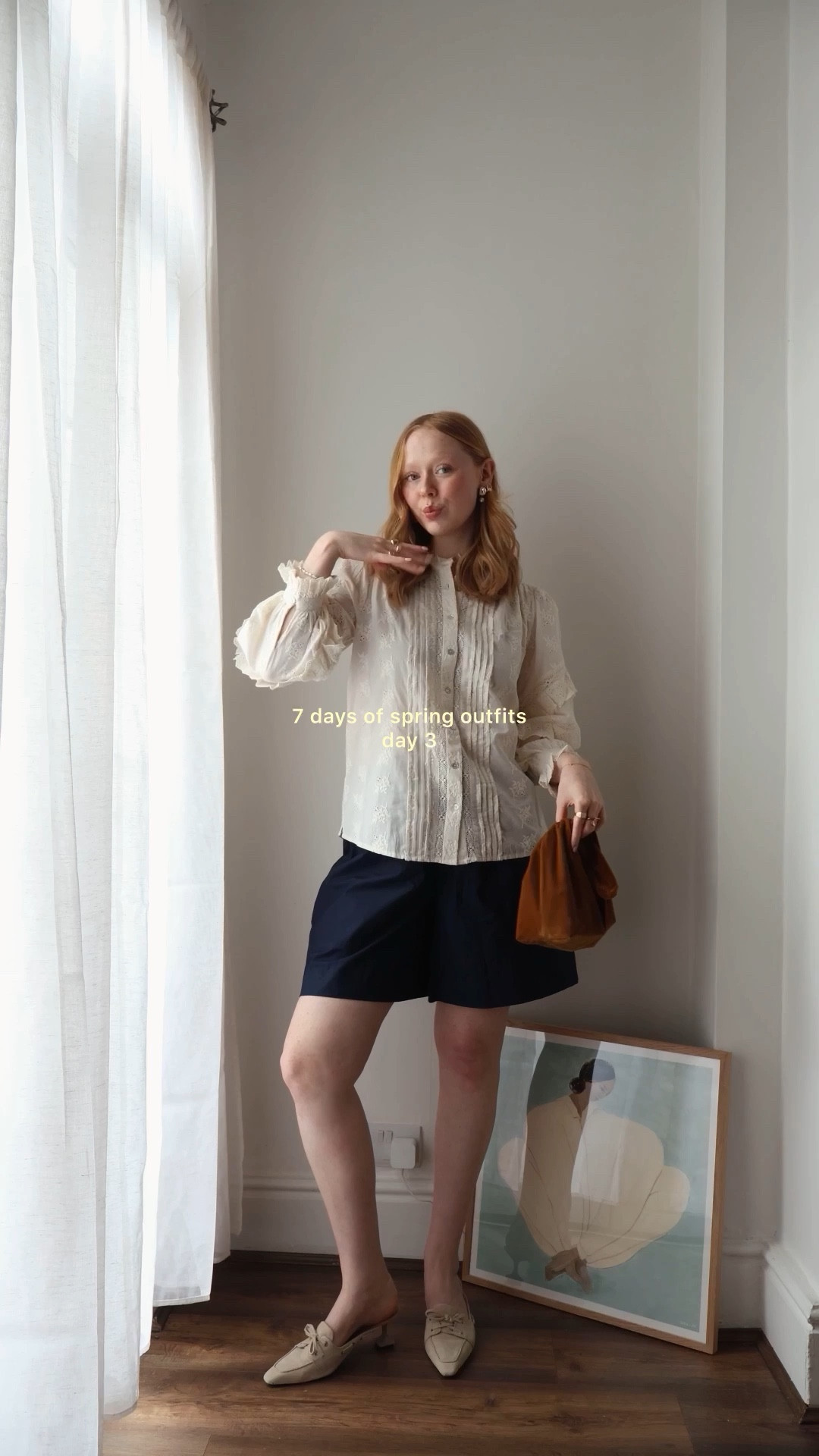 Cream Blouse, Ruffle Blouse, Spring Blouse, Navy Short, Cotton Short, Spring Style. 

#LTKuk #LTKspring #LTKsummer