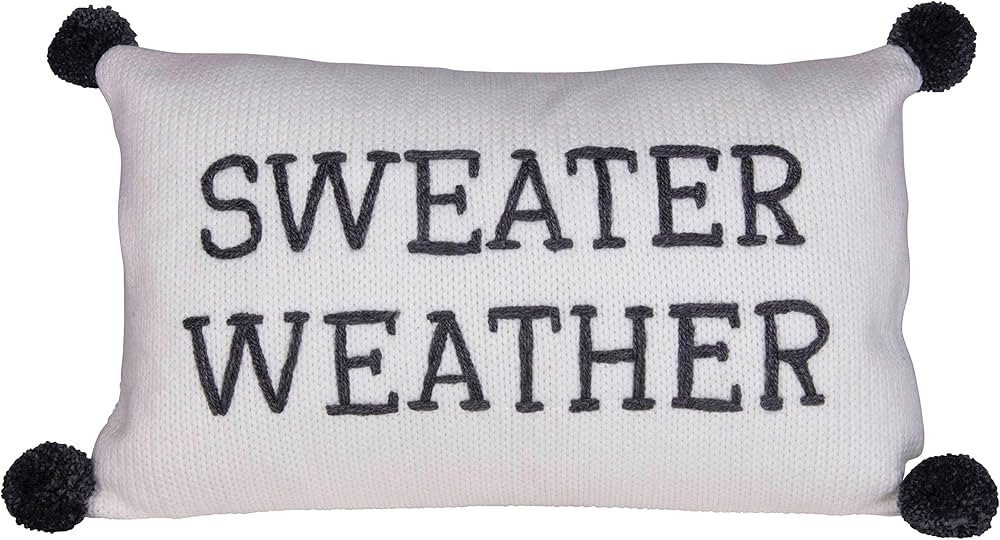 Creative Co-Op Rectangle Sweater Weather Embroidered Cotton Knit Lumbar Poms Pillows, Grey & Crea... | Amazon (US)