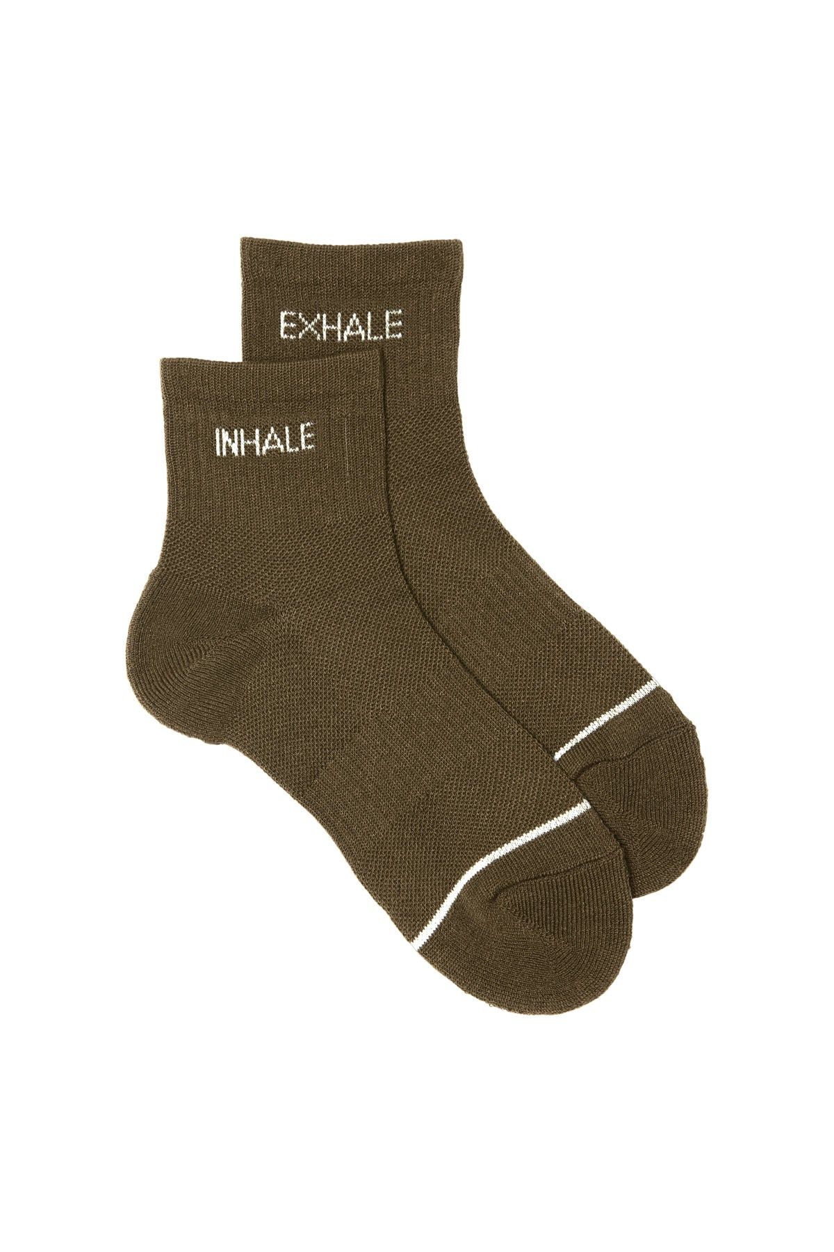 Dark Olive Inhale Exhale Quarter Crew Sock | Girlfriend Collective