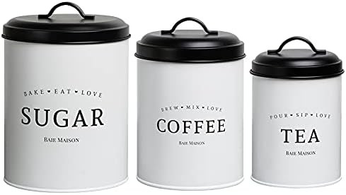 Baie Maison Large Kitchen Canisters Set of 3 - Farmhouse Canister Sets for Kitchen Counter White ... | Amazon (US)