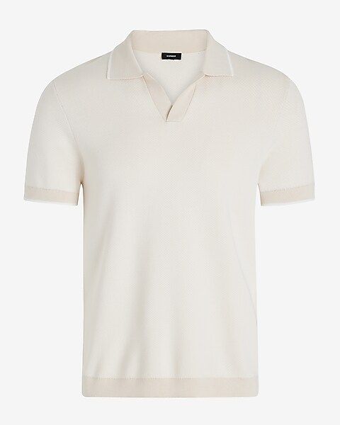 Tipped Cotton-Blend Johnny Collar Sweater Polo | Express