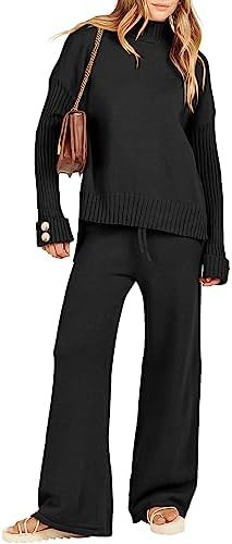ANRABESS Women's 2 Piece Outfit Sweater Lounge Sets Long Sleeve Knit Pullover Wide Leg Pant Track... | Amazon (US)
