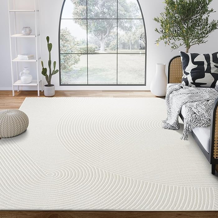 Abani Cream Area Rug 8' x 10' for Living Room, Bedroom - Zen Reiki Circles Pattern - Durable & Ea... | Amazon (US)