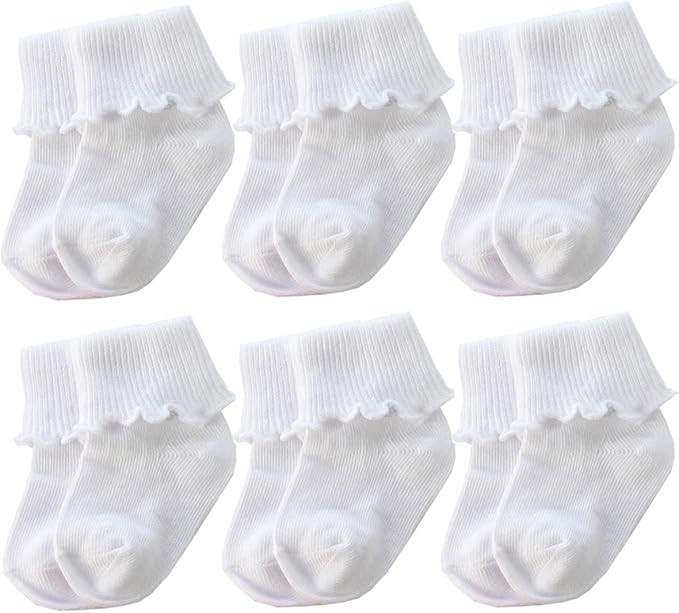 6 &12 Pairs Infant Toddler Baby Kids Turn Cuff Ruffle Cotton Socks | Amazon (US)