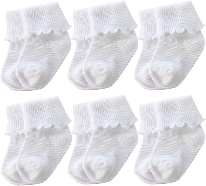 6 &12 Pairs Infant Toddler Baby Kids Turn Cuff Ruffle Cotton Socks | Amazon (US)