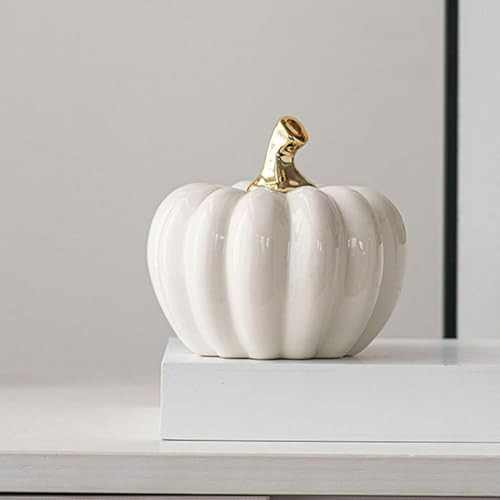 White Ceramic Pumpkin, Trendy Halloween Decoration, Home Fall Décor, Modern Holiday Home Decor (B) | Amazon (US)