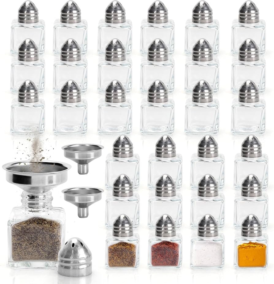30 Pcs Mini Salt and Pepper Shakers, 0.5 Oz Small Glass Cube Pepper Shaker with two funnels, Mini... | Amazon (US)