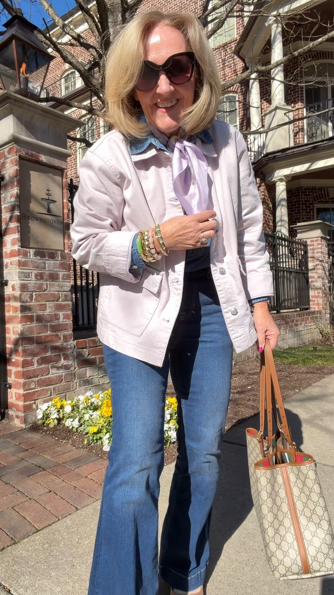 Today’s outfit and it was glorious. 
Spanx flares on sale 30% off it’s like wearing confidence! Pull on jeans. Some compression. Takes a shimmy to pull on  
Denim popover size medium petite 
Lilac jacket size medium petite
I size up 1/2 in the slingbacks 
Allie & Bess 20% off code NANETTE20

#LTKOver40 #LTKPetite #LTKSaleAlert
