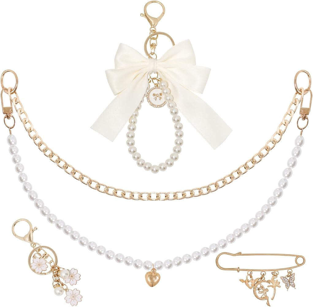 5 in 1 Gold Bag Charms for Handbags,Purse Charms,Pearl Flower Keychain Charm,Bag Accessories for ... | Amazon (US)