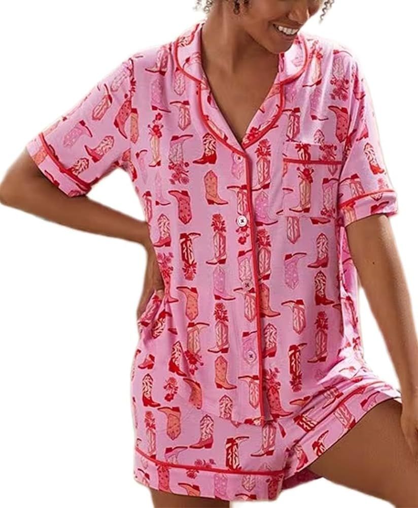 Yiulangde Women Satin Pajamas Shorts Sets Y2k Silk PJs 2 Piece Outfits Collar Long Sleeve Button ... | Amazon (US)