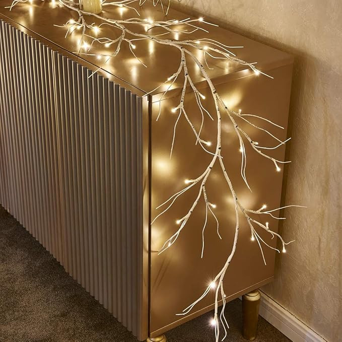 Fudios Lighted Birch Garland Battery Operated with 8 Functions 48 LED Warm White and Multi Color ... | Amazon (US)